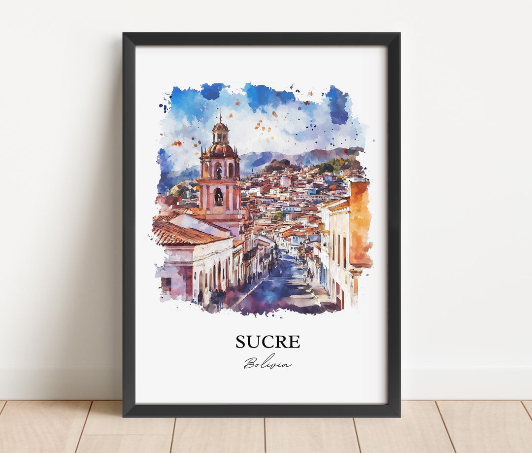 Sucre Bolivia Wall Art, Chuquisaca Dept Print, Bolivia Watercolor Art, Sucre Bolivia Gift, Travel Print, Travel Poster, Housewarming Gift