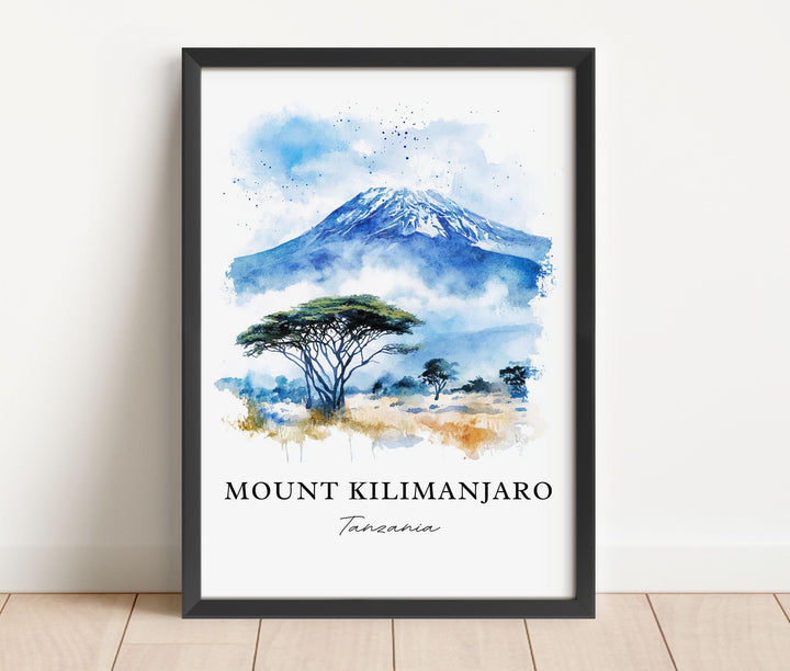 Mount Kilimanjaro Wall Art, Kilimanjaro Print, Tanzania Watercolor Art, Mt Kilimanjaro Gift, Travel Print, Travel Poster, Housewarming Gift
