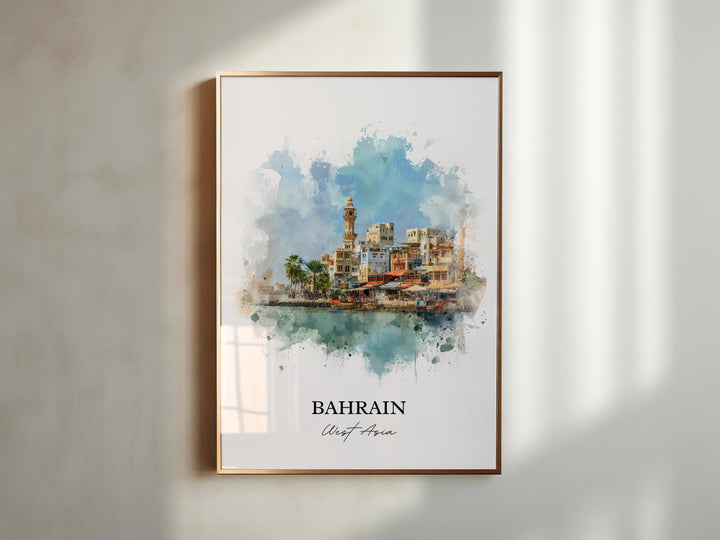 Bahrain Wall Art, Bahrain Print, Bahrain Watercolor Art, Bahrain Gift, Travel Print, Travel Poster, Housewarming Gift