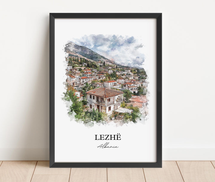 Lezhë Albania Wall Art, Lezhë Municipality Print, Albania Watercolor Art, Albania Gift, Travel Print, Travel Poster, Housewarming Gift