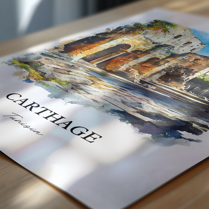 Carthage Wall Art, Tunisia Print, Tunisia Watercolor Art, Carthage Tunisia Gift, Travel Print, Travel Poster, Housewarming Gift
