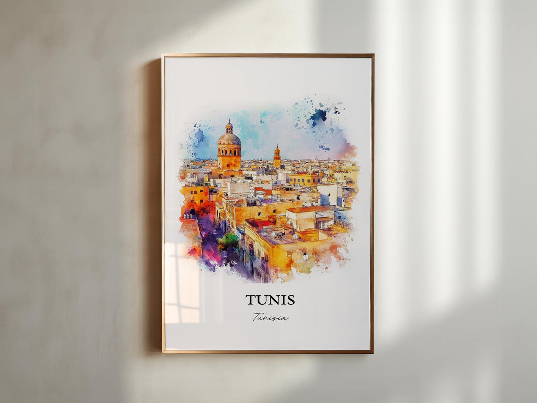 Tunis Wall Art, Tunisia Print, Tunisia Watercolor Art, Tunis Gift, Travel Print, Travel Poster, Housewarming Gift