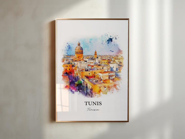 Tunis Wall Art, Tunisia Print, Tunisia Watercolor Art, Tunis Gift, Travel Print, Travel Poster, Housewarming Gift
