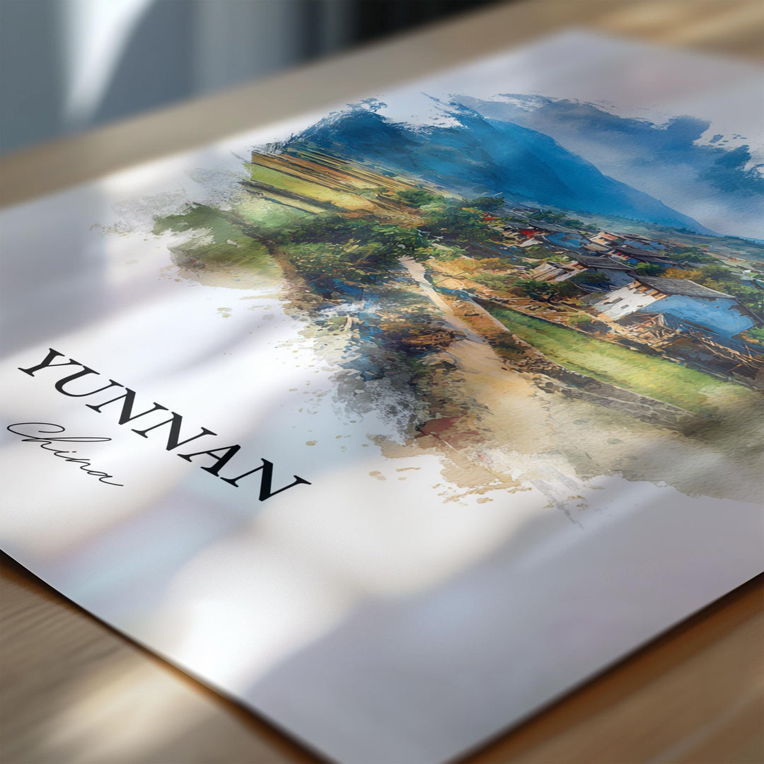 Yunnan China Wall Art, Yunnan Print, Yunnan Watercolor Art, Yunnan China Gift, China Travel Print, Travel Poster, Housewarming Gift