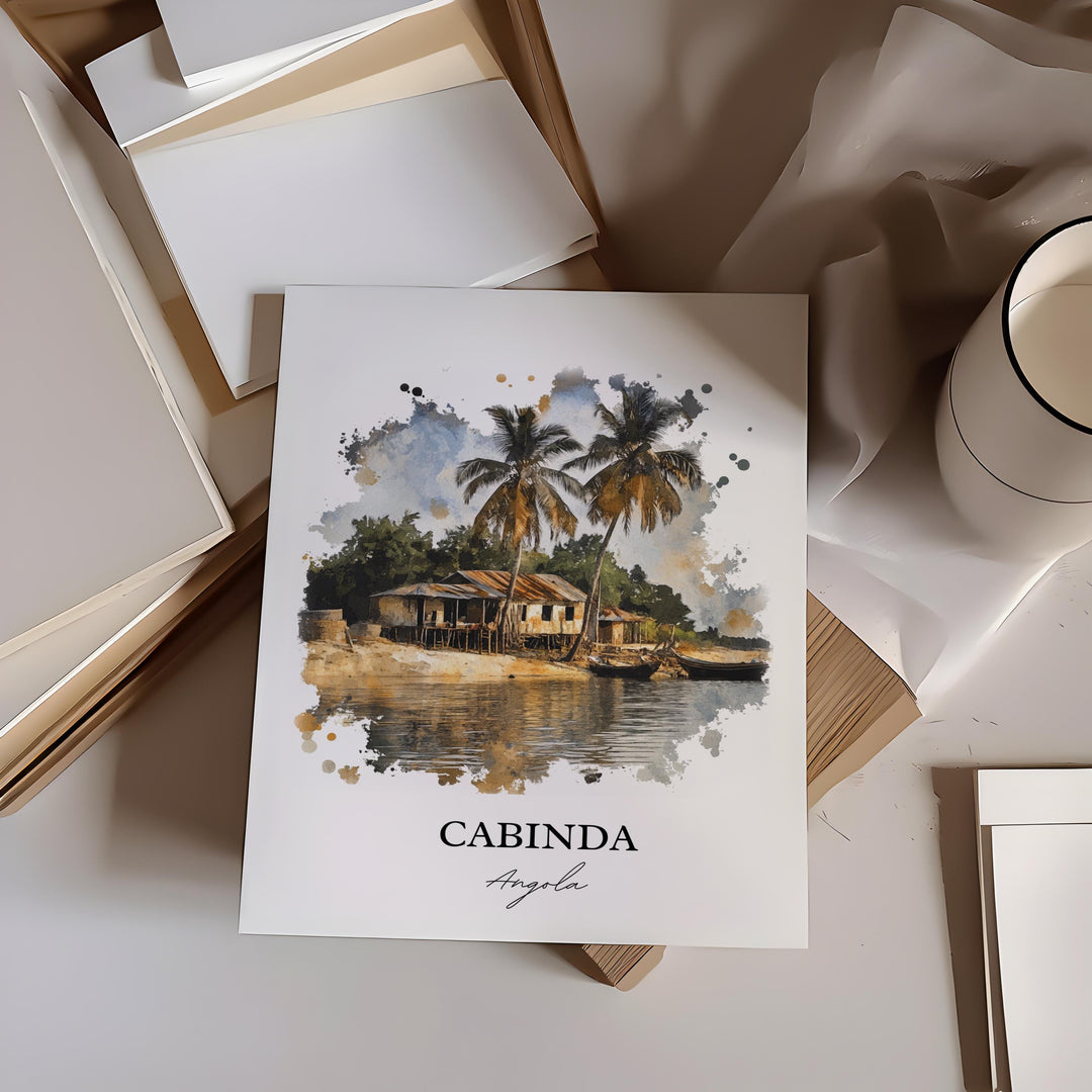 Cabinda Wall Art, Angola Print, Angola Watercolor Art, Cabinda Angola Gift, Travel Print, Travel Poster, Housewarming Gift