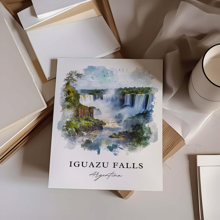 Iguazu Falls Wall Art, Iguazu Falls Print, Iguazu Falls Watercolor Art, Argentina Gift, Travel Print, Travel Poster, Housewarming Gift