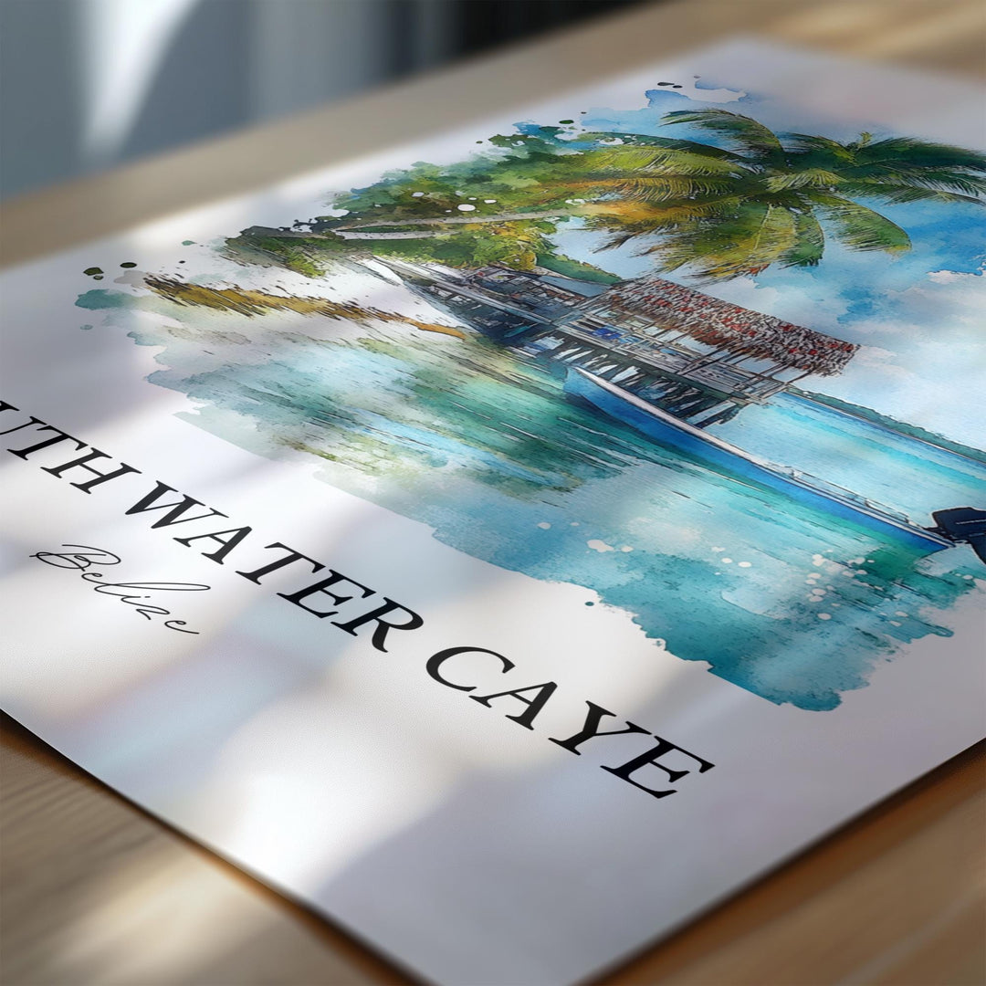 South Water Caye Wall Art, Belize Print, Belize Watercolor Art, South Water Caye Gift, Travel Print, Travel Poster, Housewarming Gift