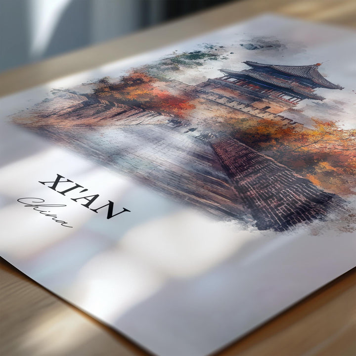 XI'an Wall Art, Shaanxi Province Print, China Watercolor Art, XI'an Gift, Travel Print, Travel Poster, Housewarming Gift