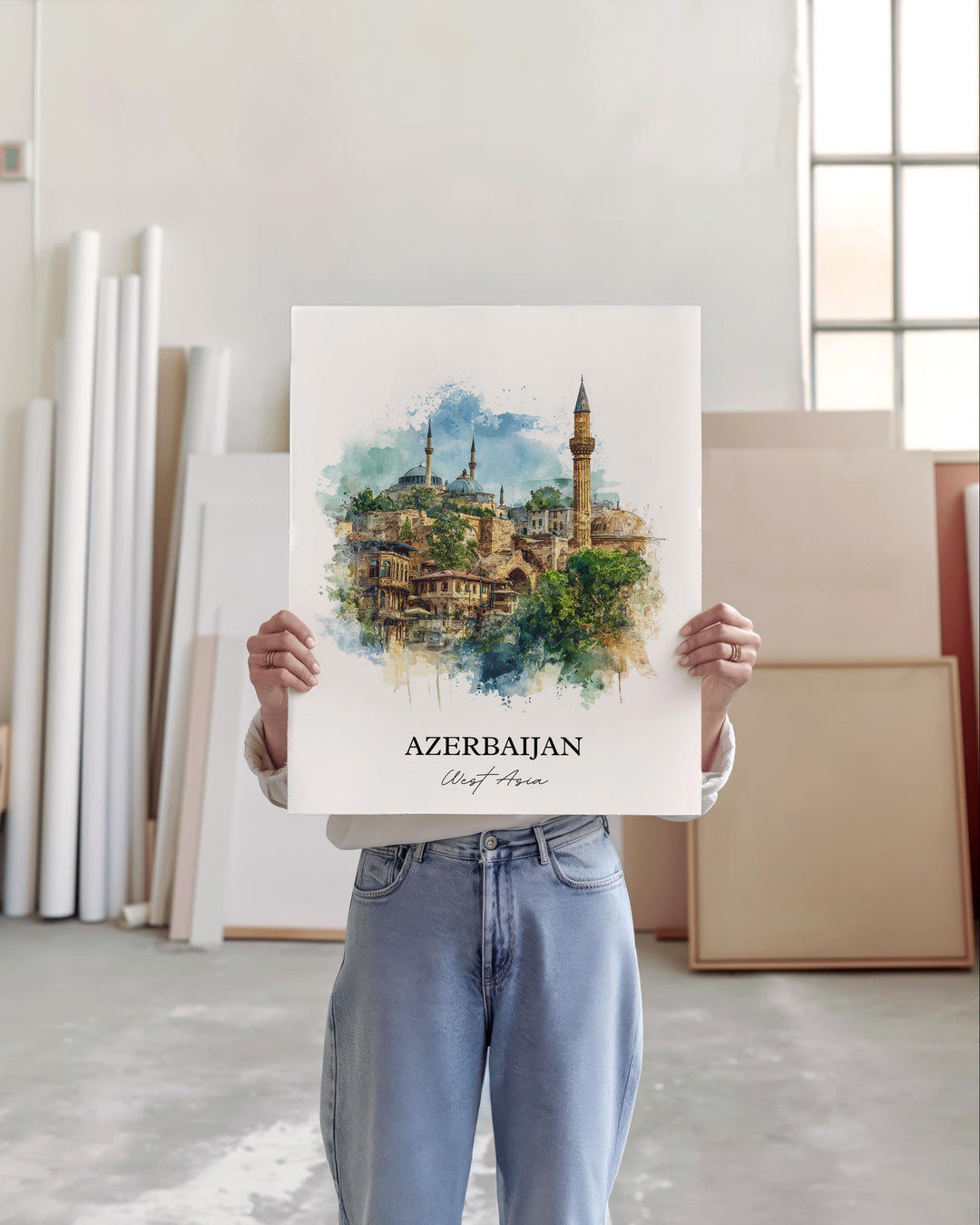 Azerbaijan Wall Art, Azerbaijan Print, Azerbaijan Watercolor Art, Azerbaijan Gift, Travel Print, Travel Poster, Housewarming Gift