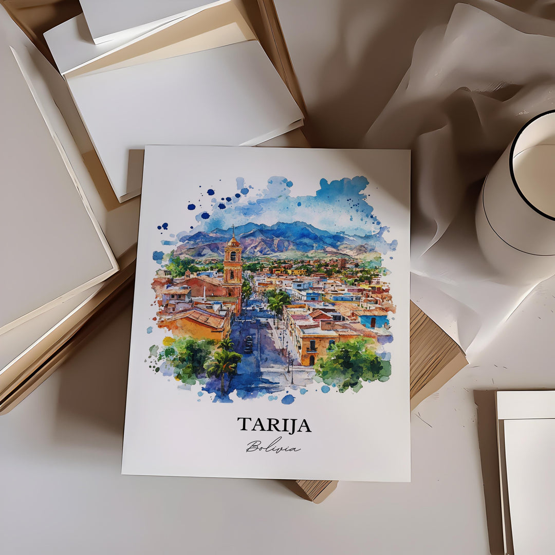 Tarija Bolivia Wall Art, Frontera de Tarixa Print, Bolivia Watercolor, Tarija Bolivia Gift, Travel Print, Travel Poster, Housewarming Gift