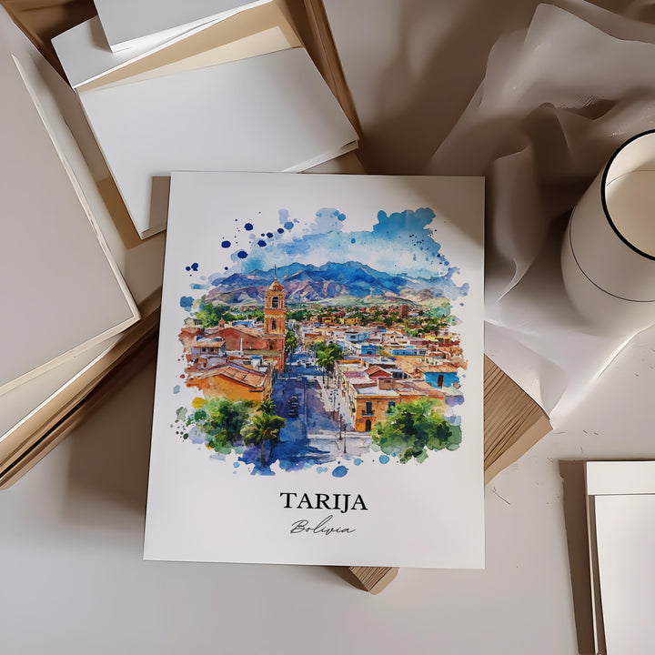 Tarija Bolivia Wall Art, Frontera de Tarixa Print, Bolivia Watercolor, Tarija Bolivia Gift, Travel Print, Travel Poster, Housewarming Gift