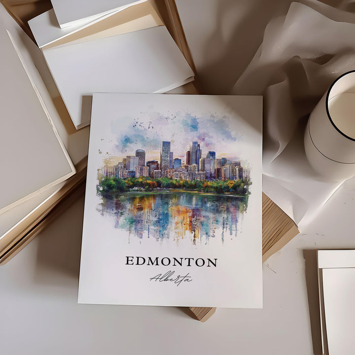 Edmonton Wall Art, Edmonton Canada Print, Alberta Watercolor Art, Edmonton Gift, Travel Print, Travel Poster, Housewarming Gift
