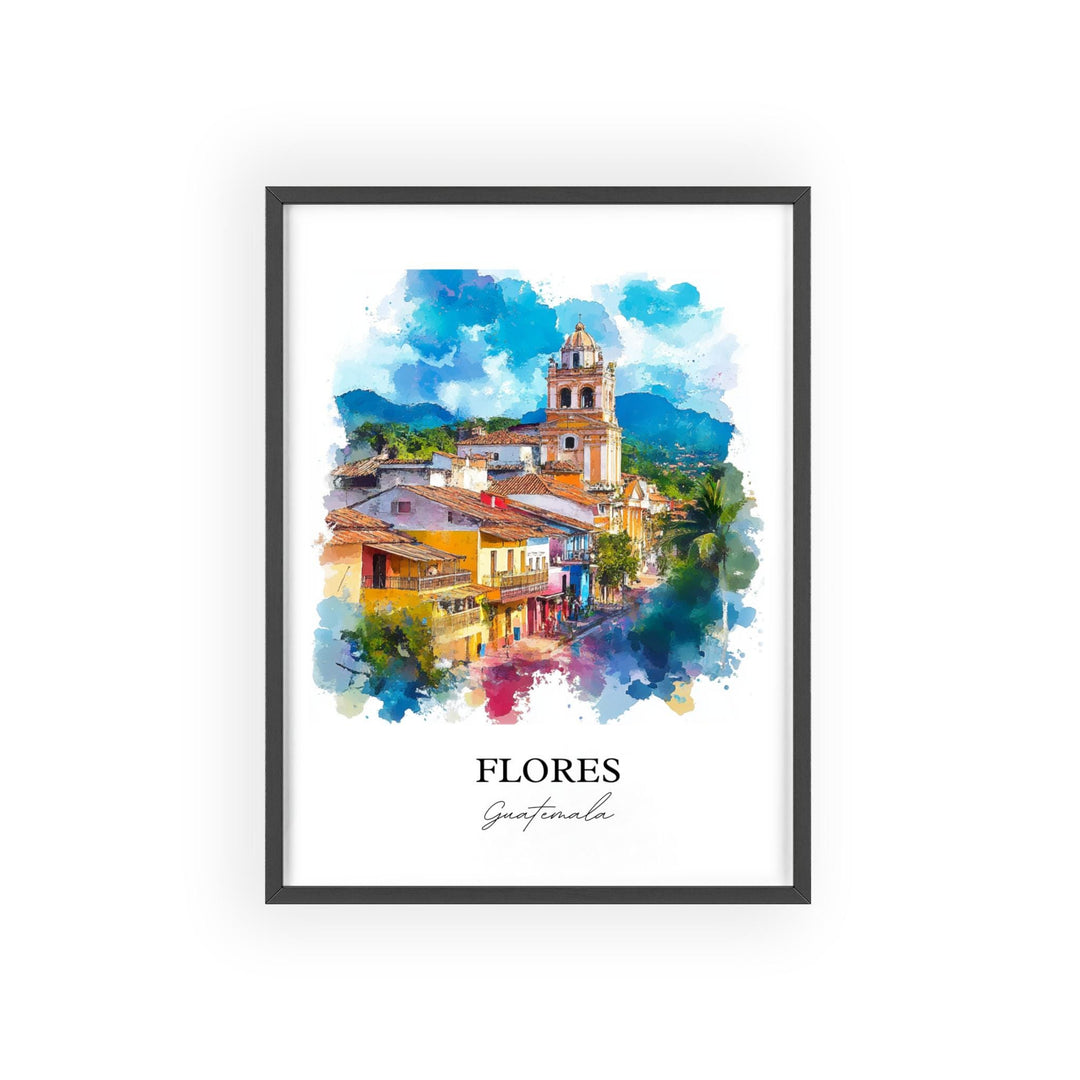 Flores Guatemala Wall Art, Petén Region Print, Guatemala Watercolor, Flores Guatemala Gift, Travel Print, Travel Poster, Housewarming Gift