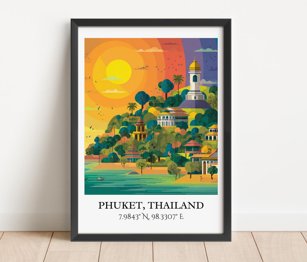 Phuket Art, Phuket Retro Travel Art, Phuket Thailand Home Decor, Thailand Gift, China Travel Art, Travel Prints, Housewarming Gift