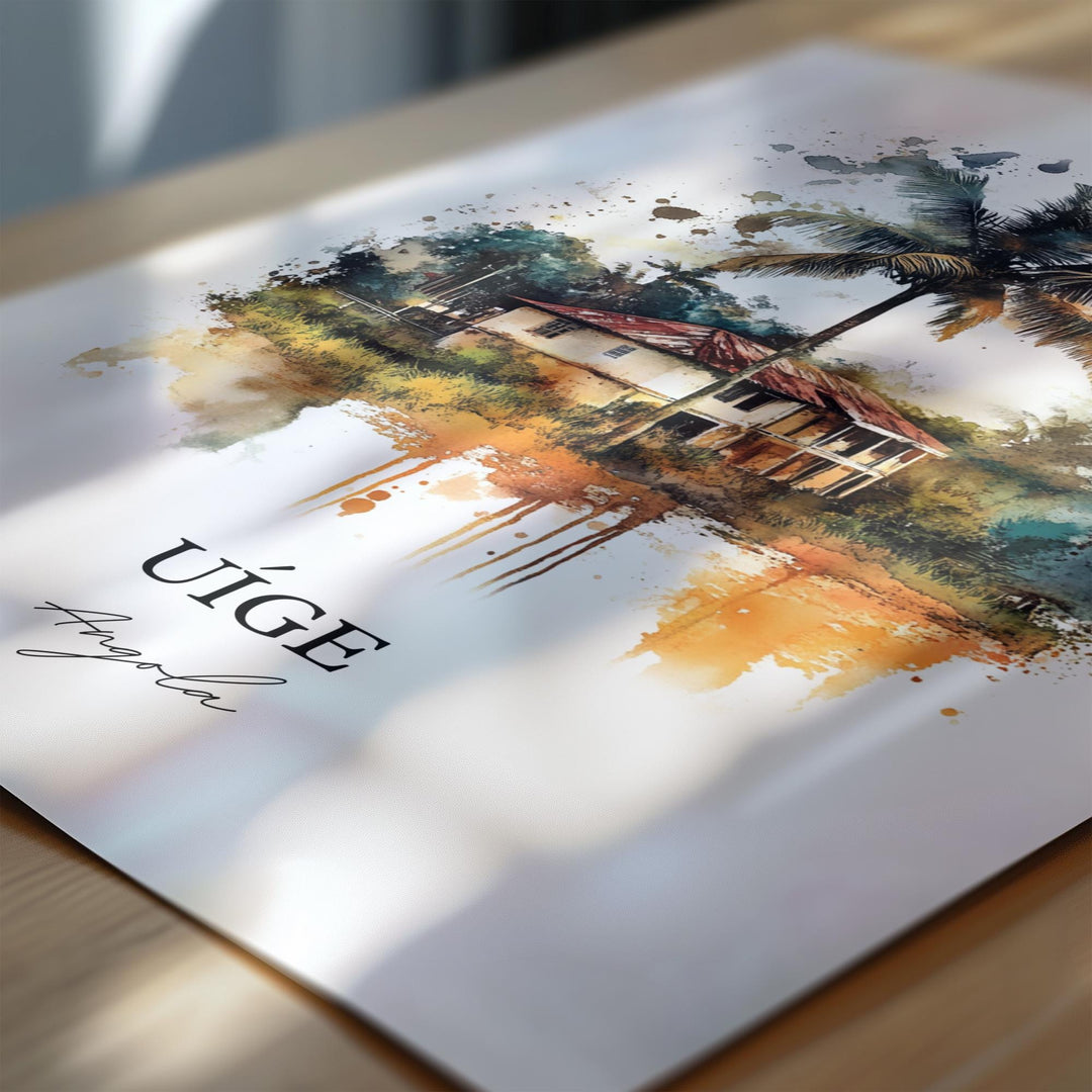 Uíge Angola Wall Art, Angola Print, Angola Watercolor Art, Uíge Gift, Travel Print, Travel Poster, Housewarming Gift