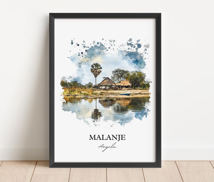 Malanje Wall Art, Angola Print, Angola Watercolor Art, Malanje Angola Gift, Travel Print, Travel Poster, Housewarming Gift