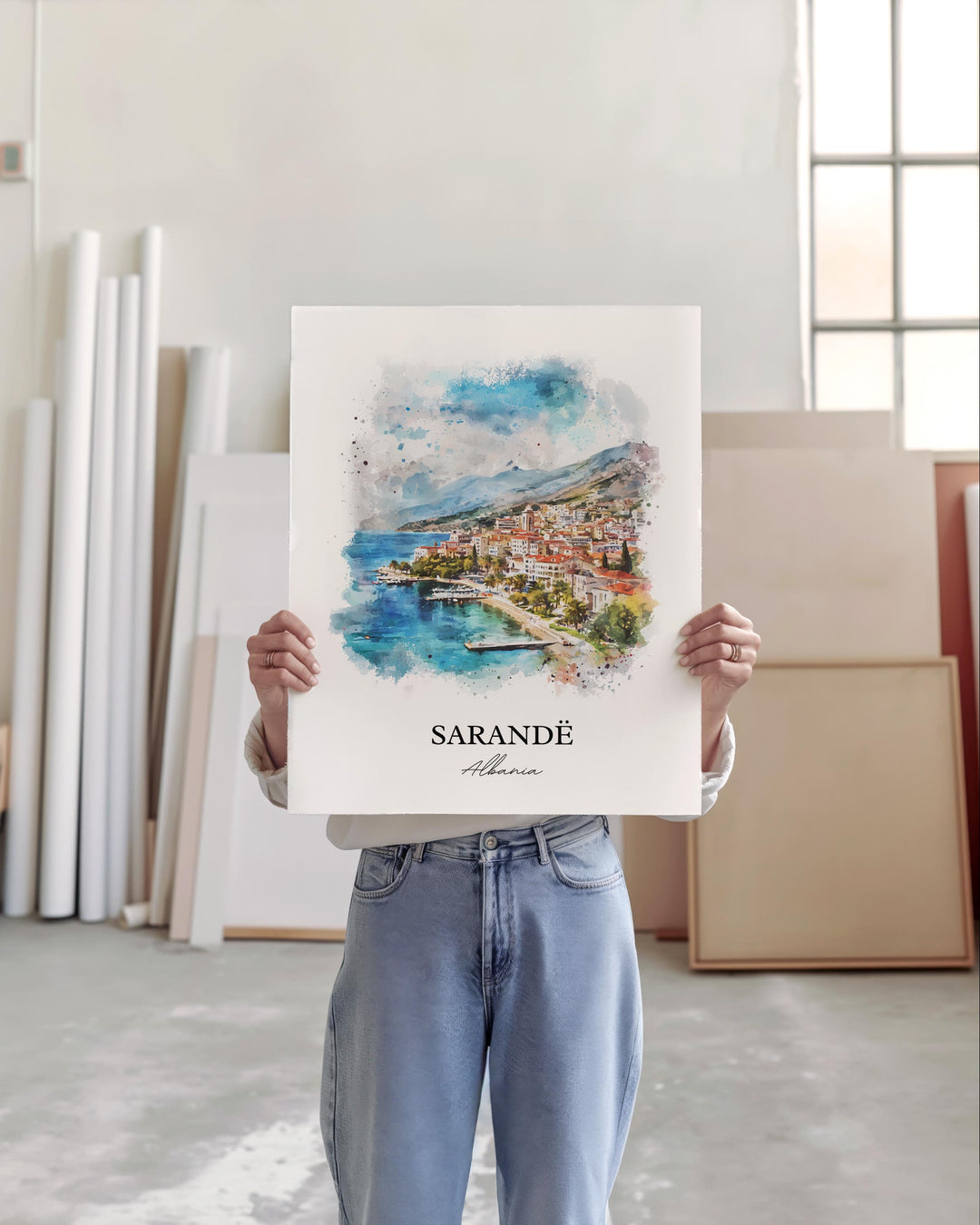 Sarandë Wall Art, Albanian Riviera Print, Albania Watercolor Art, Sarandë Albania Gift, Travel Print, Travel Poster, Housewarming Gift