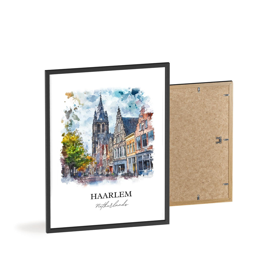 Haarlem Wall Art, North Holland Print, Netherlands Watercolor Art, Haarlem Netherlands Gift, Travel Print, Travel Poster, Housewarming Gift