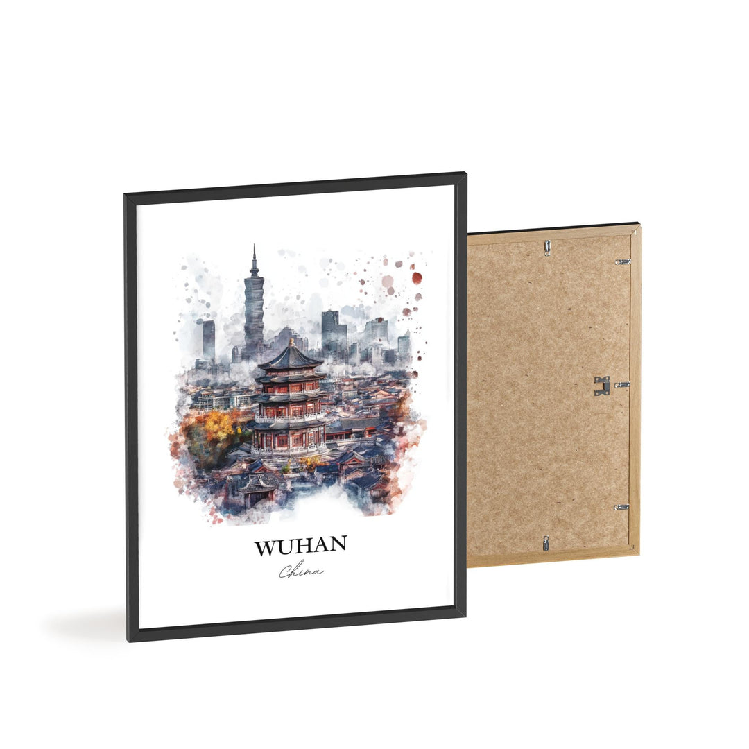 Wuhan China Wall Art, Wuhan Skyline Print, China Watercolor Art, Wuhan China Gift, Travel Print, Travel Poster, Housewarming Gift