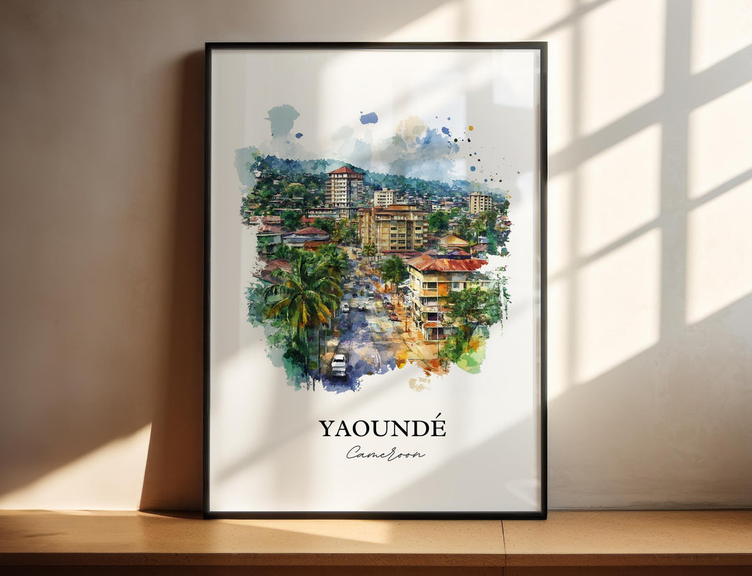 Yaoundé Wall Art, Cameroon Print, Cameroon Watercolor Art, Yaoundé Gift, Travel Print, Travel Poster, Housewarming Gift