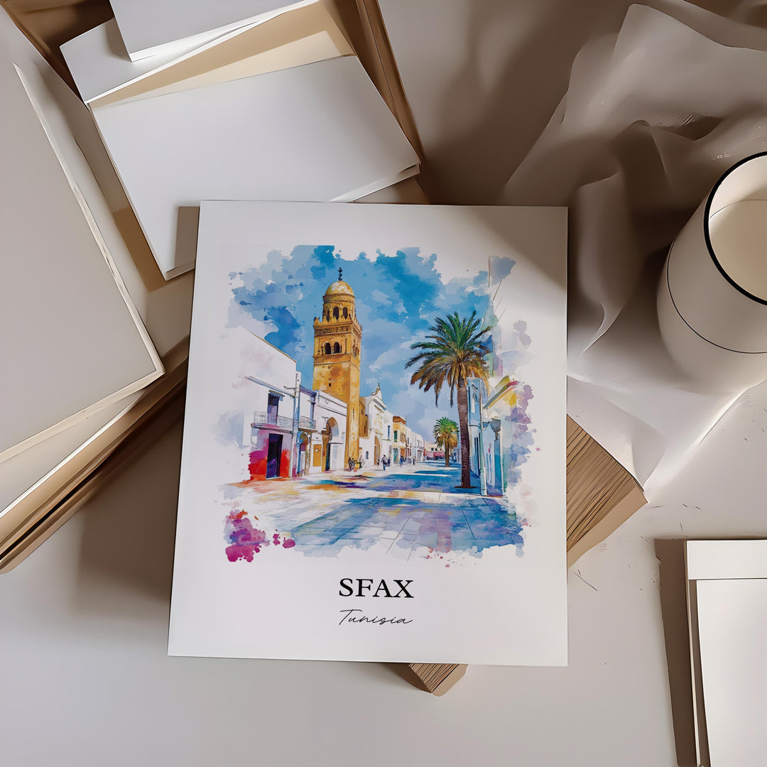 Sfax Tunisia Wall Art, Tunisia Print, Tunisia Watercolor Art, Sfax Tunisia Gift, Travel Print, Travel Poster, Housewarming Gift