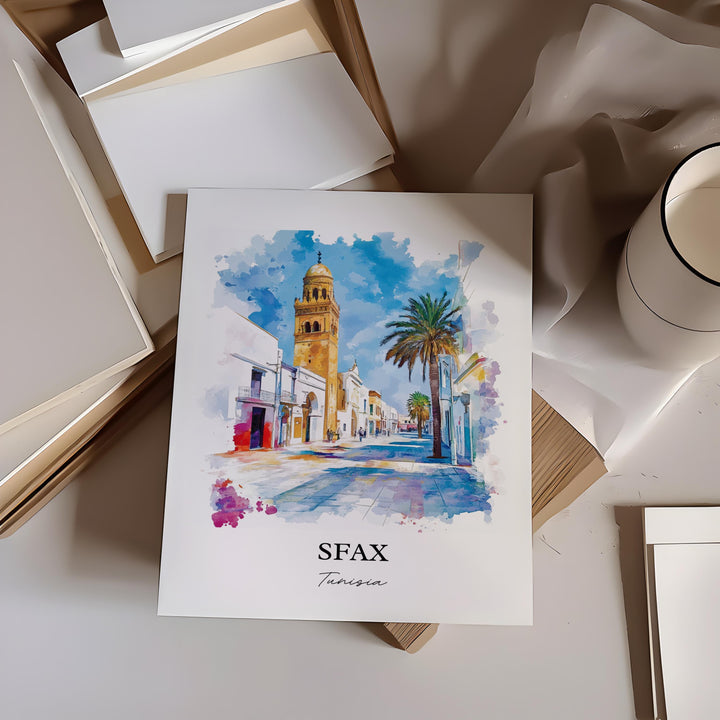 Sfax Tunisia Wall Art, Tunisia Print, Tunisia Watercolor Art, Sfax Tunisia Gift, Travel Print, Travel Poster, Housewarming Gift