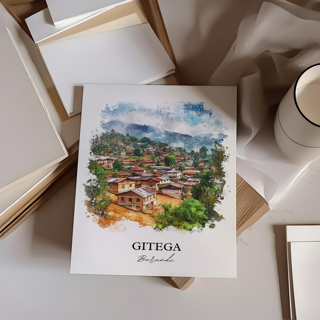 Gitega Wall Art, Gitega Burundi Print, Burundi Watercolor Art, Burundi Country Gift, Travel Print, Travel Poster, Housewarming Gift