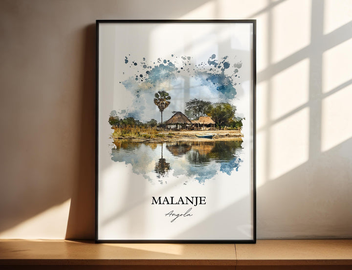 Malanje Wall Art, Angola Print, Angola Watercolor Art, Malanje Angola Gift, Travel Print, Travel Poster, Housewarming Gift