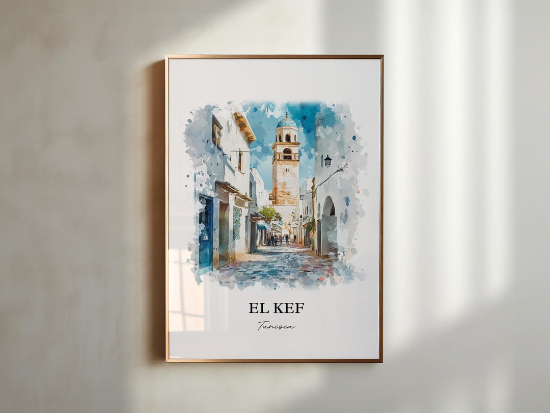 El Kef Tunisia Wall Art, Tunis Print, Tunisia Watercolor Art, El Kef Tunisia Gift, Travel Print, Travel Poster, Housewarming Gift