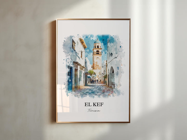 El Kef Tunisia Wall Art, Tunis Print, Tunisia Watercolor Art, El Kef Tunisia Gift, Travel Print, Travel Poster, Housewarming Gift