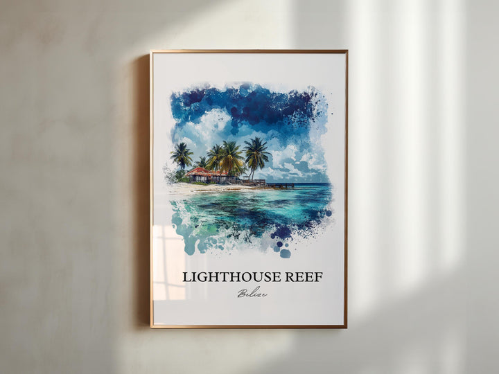 Lighthouse Reef Art, Great Blue Hole Print, Belize Watercolor, Lighthouse Reef Belize Gift, Travel Print, Travel Poster, Housewarming Gift