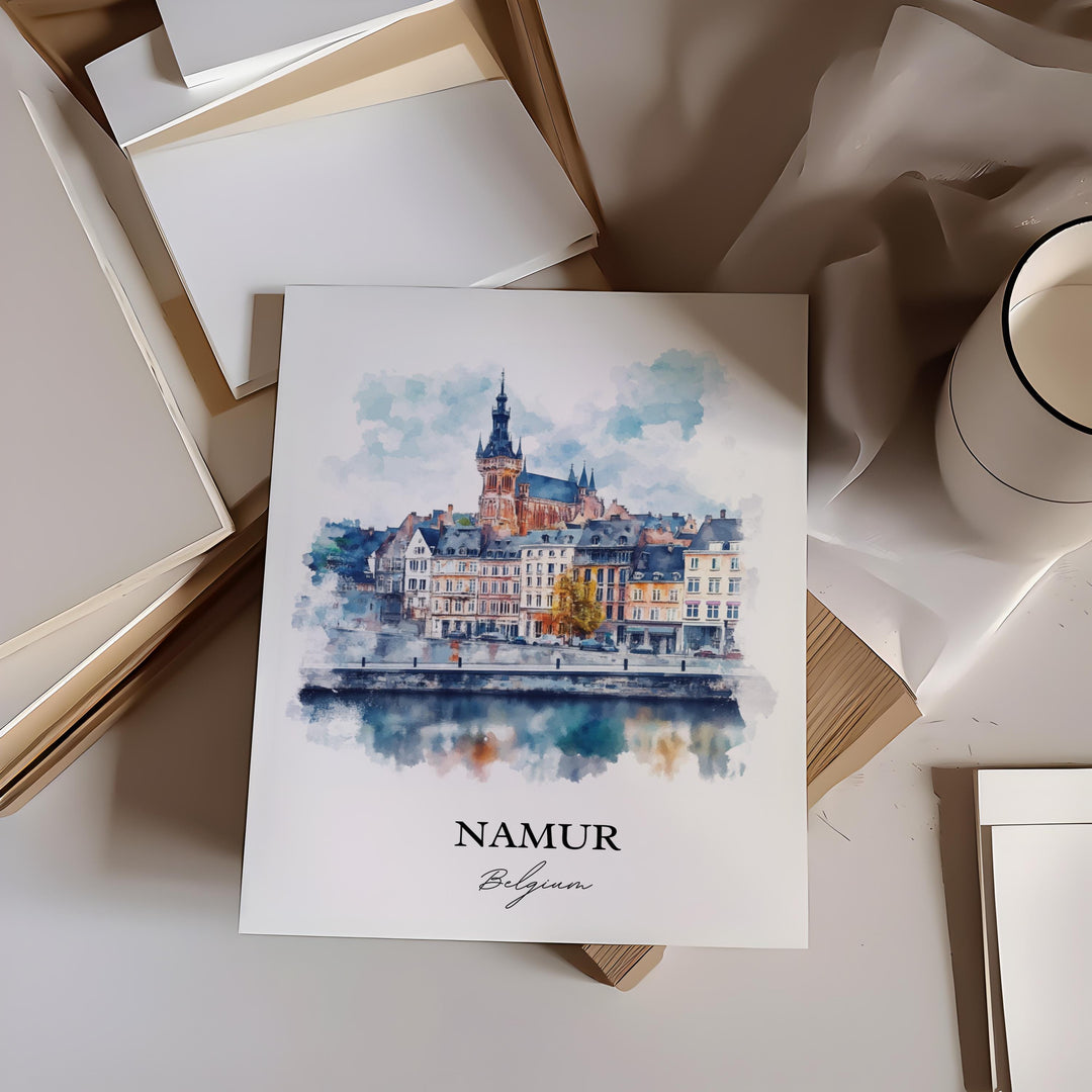 Namur Wall Art, Wallonia Region Print, Belgium Watercolor Art, Namur Belgium Gift, Travel Print, Travel Poster, Housewarming Gift