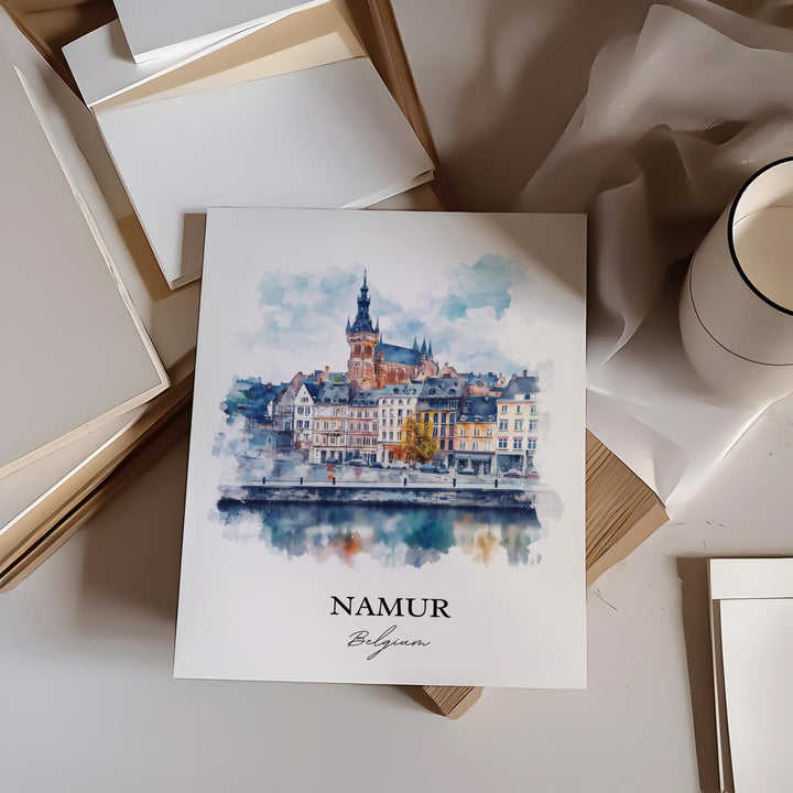Namur Wall Art, Wallonia Region Print, Belgium Watercolor Art, Namur Belgium Gift, Travel Print, Travel Poster, Housewarming Gift