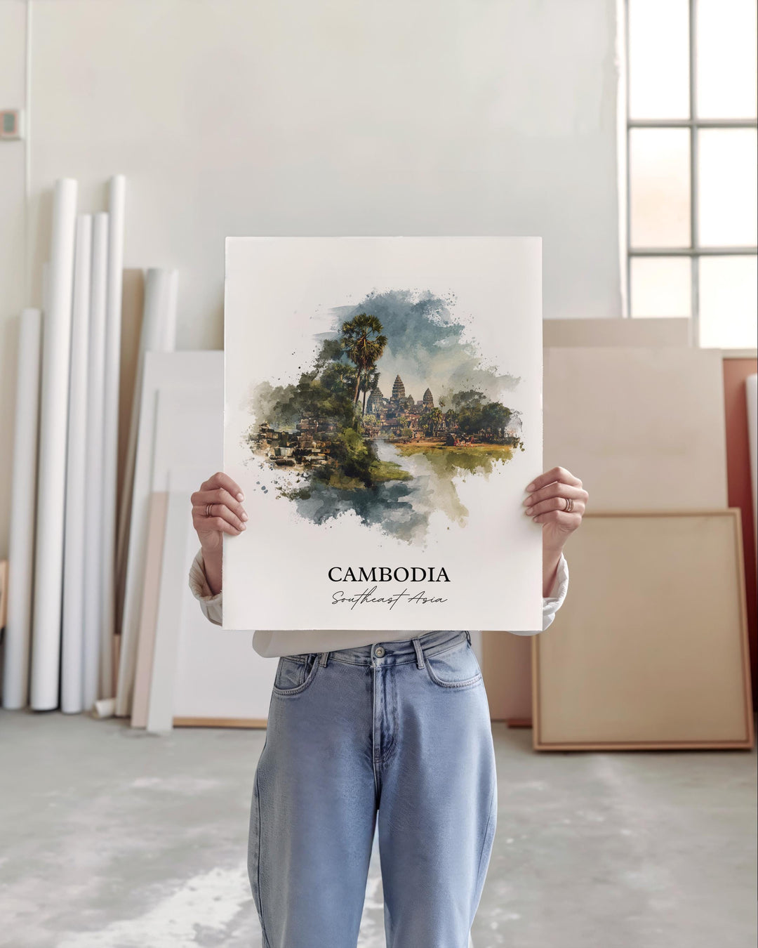 Cambodia Wall Art, Cambodia Print, Cambodia Watercolor Art, Cambodia Country Gift, Travel Print, Travel Poster, Housewarming Gift
