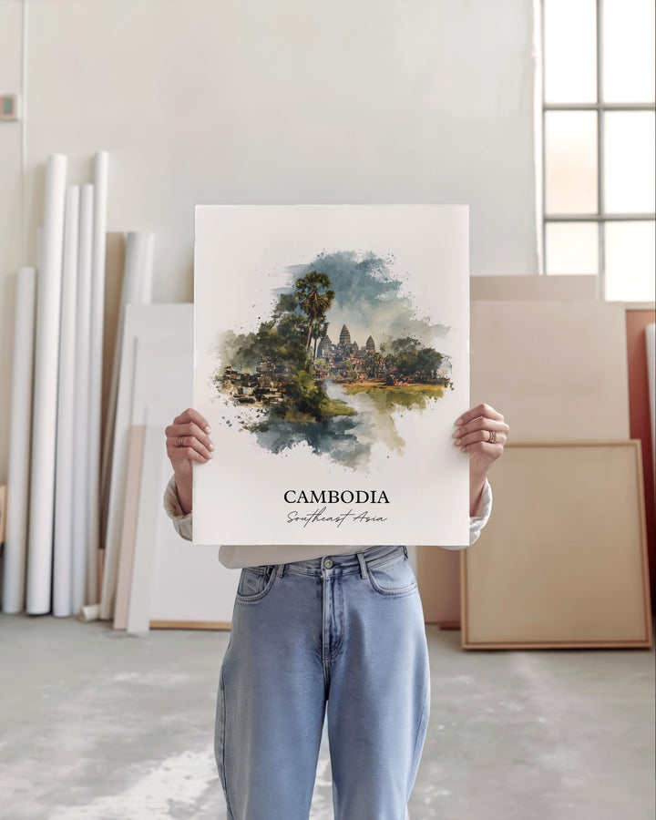 Cambodia Wall Art, Cambodia Print, Cambodia Watercolor Art, Cambodia Country Gift, Travel Print, Travel Poster, Housewarming Gift