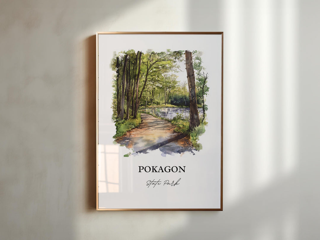 Pokagon State Park Wall Art, Angola Indiana Print, Indiana Watercolor, Steuben County Gift, Travel Print, Travel Poster, Housewarming Gift