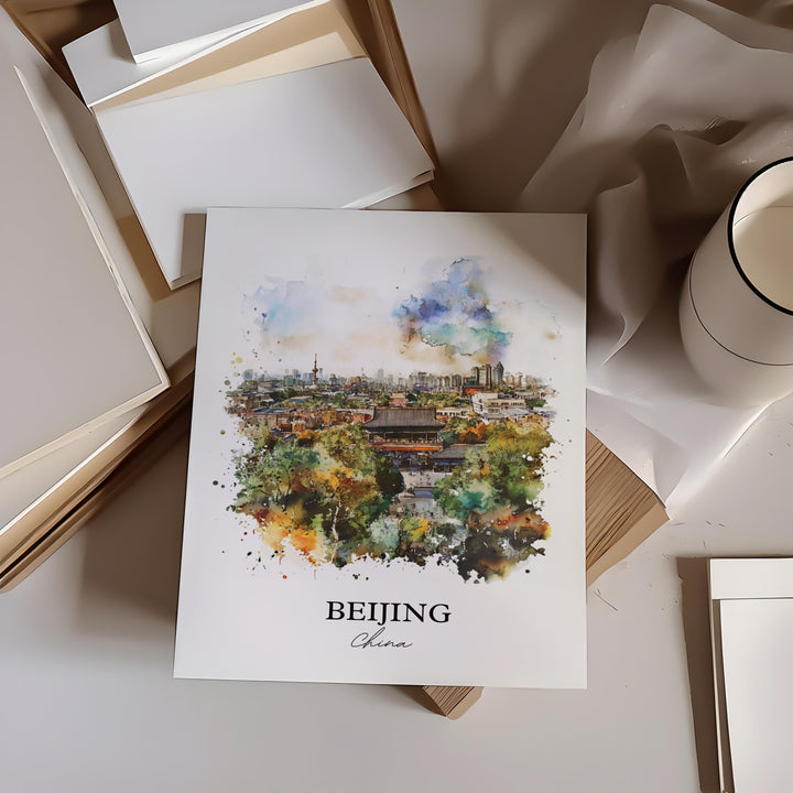 Beijing Wall Art, Beijing China Print, China Watercolor Art, Beijing Gift, Travel Print, Travel Poster, Housewarming Gift
