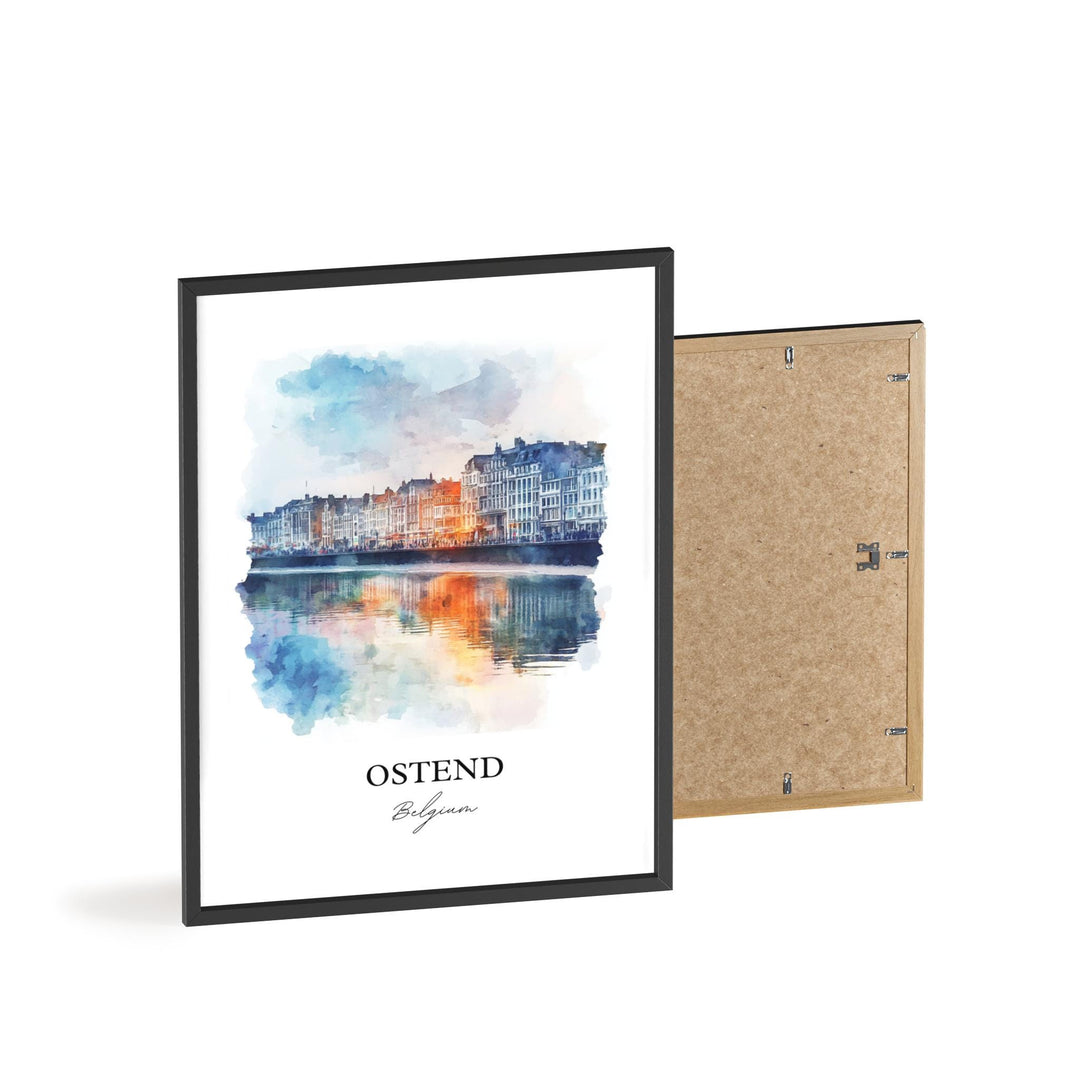 Ostend Wall Art, Belgian Coast Print, Belgium Watercolor Art, Ostend Belgium Gift, Travel Print, Travel Poster, Housewarming Gift