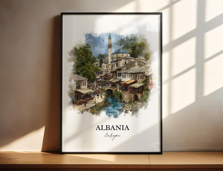 Albania Wall Art, Albania Print, Albania Watercolor Art, Albania Country Gift, Travel Print, Travel Poster, Housewarming Gift
