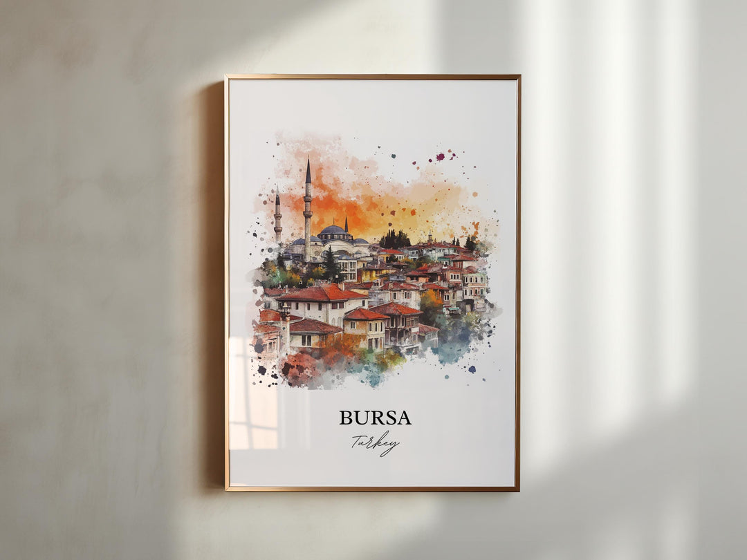 Bursa Turkey Wall Art, Mount Uludag Print, Turkey Watercolor Art, Bursa Turkey Gift, Travel Print, Travel Poster, Housewarming Gift