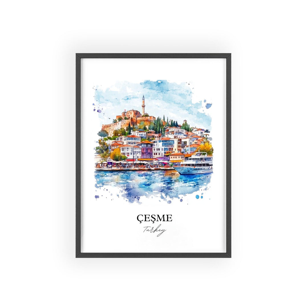 Cesme Turkey Wall Art, Izmir Turkey Print, Turkey Watercolor Art, Cesme Turkey Gift, Travel Print, Travel Poster, Housewarming Gift