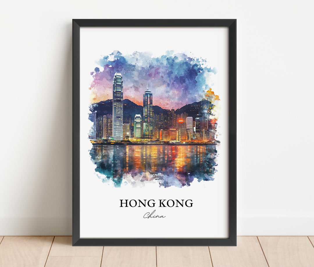 Hong Kong Wall Art, Hong Kong Skyline Print, China Watercolor Art, Hong Kong Gift, Travel Print, Travel Poster, Housewarming Gift