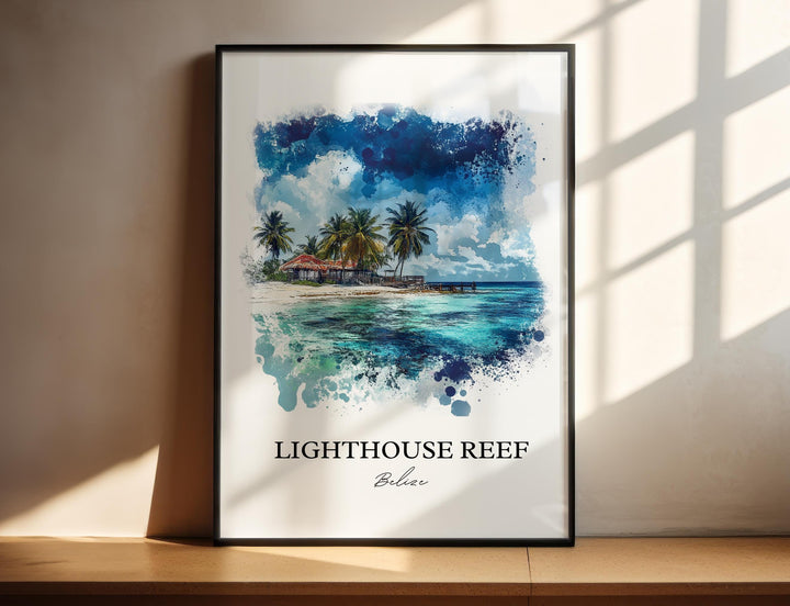 Lighthouse Reef Art, Great Blue Hole Print, Belize Watercolor, Lighthouse Reef Belize Gift, Travel Print, Travel Poster, Housewarming Gift