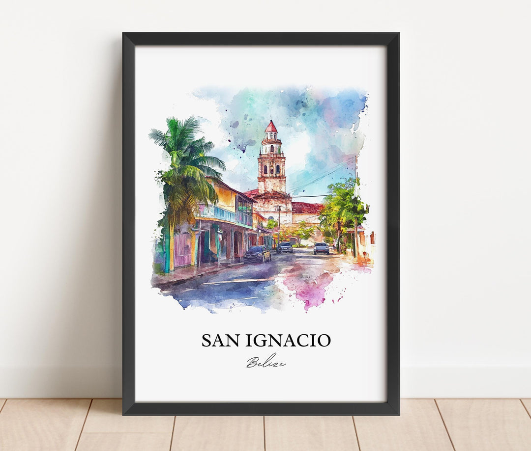 San Ignacio Wall Art, San Ignacio Belize Print, Belize Watercolor Art, Belize Gift, Travel Print, Travel Poster, Housewarming Gift