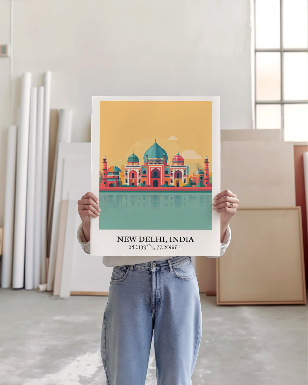 New Delhi Art, New Delhi Retro Travel Art, New Delhi India Home Decor, India Gift, India Travel Art, Travel Prints, Housewarming Gift
