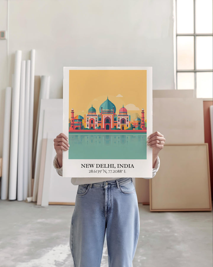 New Delhi Art, New Delhi Retro Travel Art, New Delhi India Home Decor, India Gift, India Travel Art, Travel Prints, Housewarming Gift