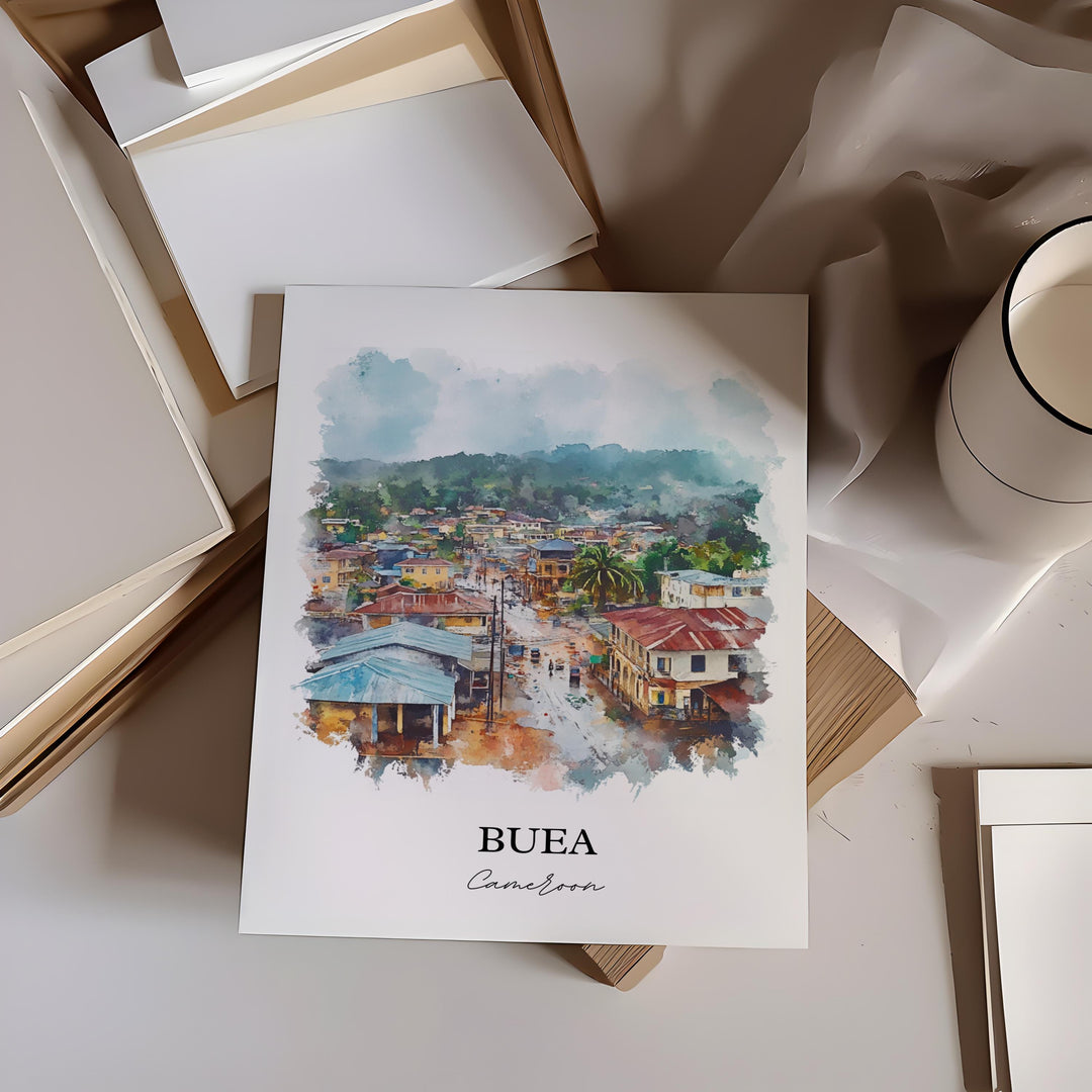 Buea Wall Art, Cameroon Print, Cameroon Watercolor Art, Buea Cameroon Gift, Travel Print, Travel Poster, Housewarming Gift