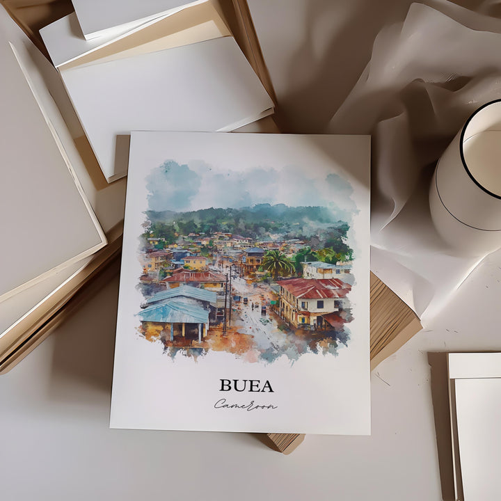 Buea Wall Art, Cameroon Print, Cameroon Watercolor Art, Buea Cameroon Gift, Travel Print, Travel Poster, Housewarming Gift