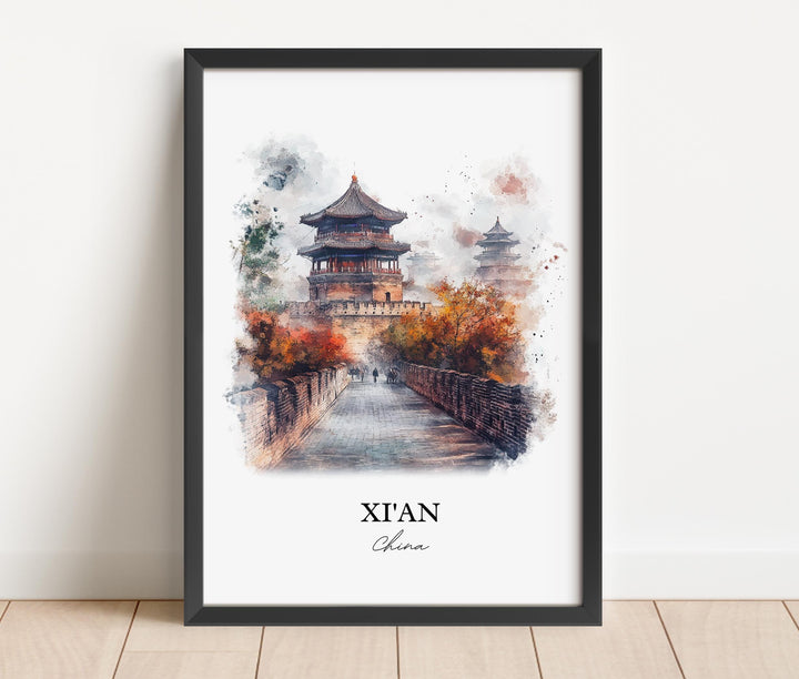XI'an Wall Art, Shaanxi Province Print, China Watercolor Art, XI'an Gift, Travel Print, Travel Poster, Housewarming Gift