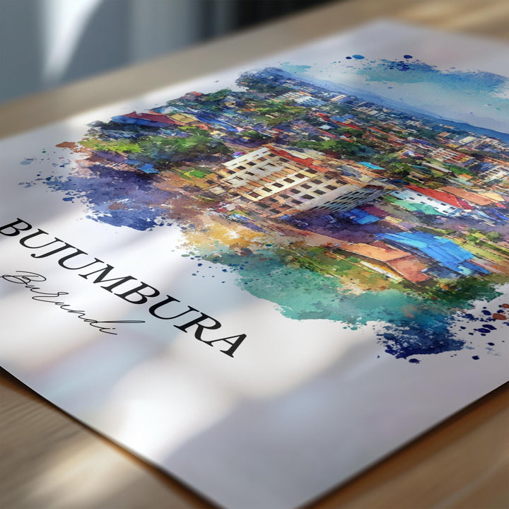 Bujumbura Wall Art, Burundi Print, Burundi Watercolor aRT, Bujumbura Gift, Travel Print, Travel Poster, Housewarming Gift